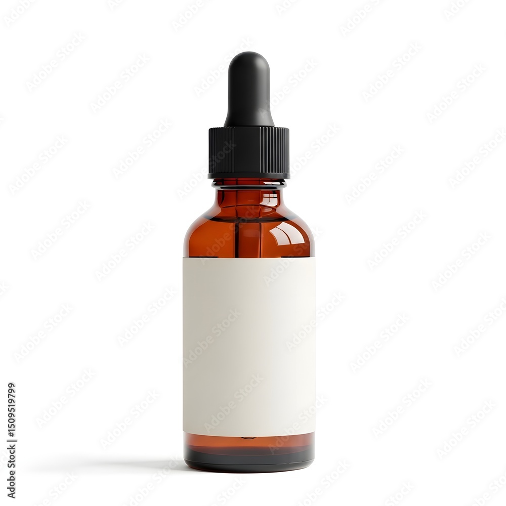 Fototapeta premium Amber glass dropper bottle mockup for essential oils serum or liquid product with blank label template