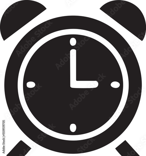 stylized clock displays the time with a prominent hour hand.
