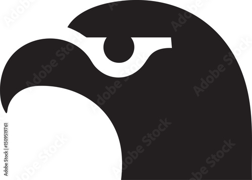 stark isolated hawk head profile is presented against a white background.