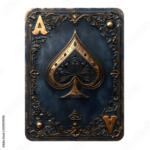 Vintage Ace of Spades Playing Card with Ornate Gold Detailing for Casino Themes and Classic Game Art