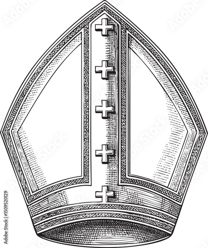 detailed black and white of a bishop's mitre.