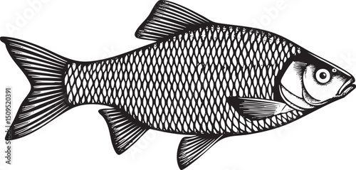 solitary stylized fish swims gracefully through a serene aquatic environment.