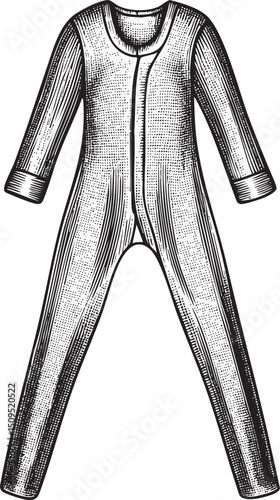 detailed black and white of a jumpsuit.