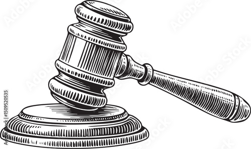 wooden gavel rests on a dark surface poised for action.