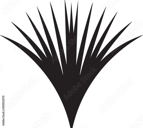stylized silhouette of a spiky plant emerges from a white background.