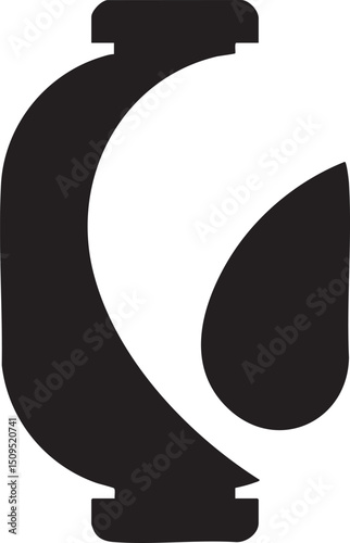 stylized black and white of a curved industrial pipe.