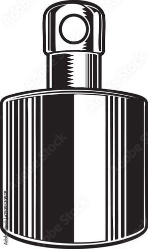 cylindrical bottle with a threaded cap is presented in black and white.