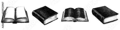 Assortment of open books with hardcover and paperback bindings on a plain wooden table representing knowledge literature and academic studies