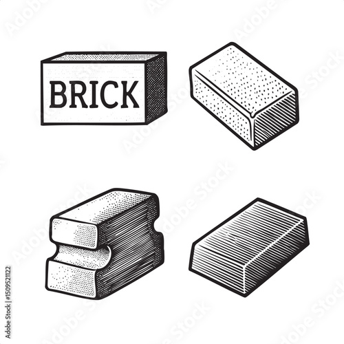 Black and white set of stacked bricks and books.