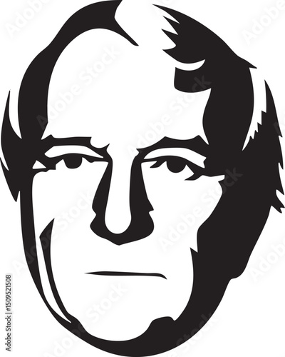 grayscale portrait of an older man's face.