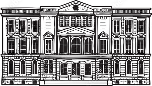 stately classical building stands prominently against a muted background.