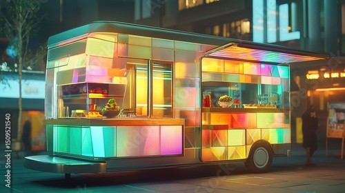Food truck with walls made of transparent glass