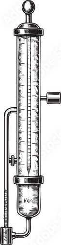 tall graduated glass tube with a liquid level and markings.