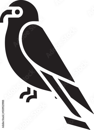 stylized black perches gracefully on a smooth curved surface.