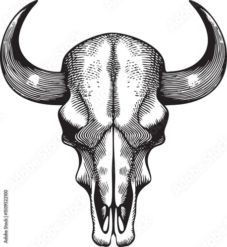 detailed black and white of a bull skull.