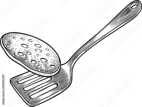black and white spatula rests on a flat surface.