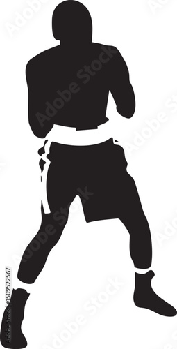 silhouetted boxer stands ready in a fighting stance.