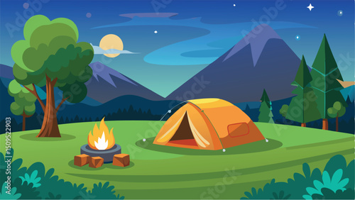 Night camping scene peaceful mountain view
