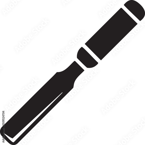 black carving knife rests on a white surface.