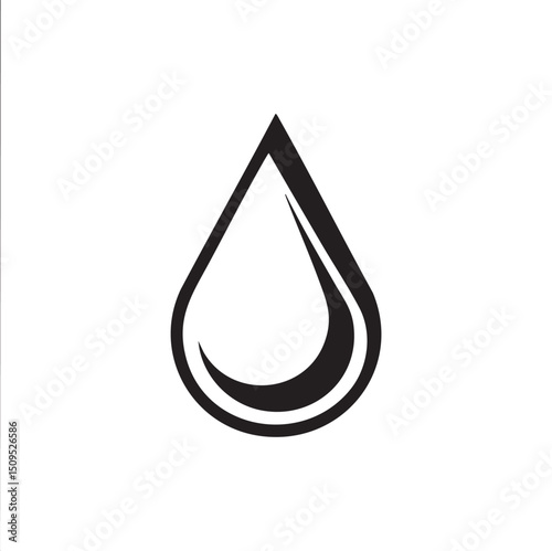 single stylized black water drop rests on a white background.