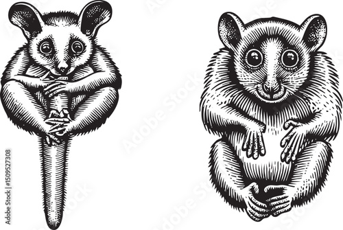 Two small primates sit comfortably in a seated position.