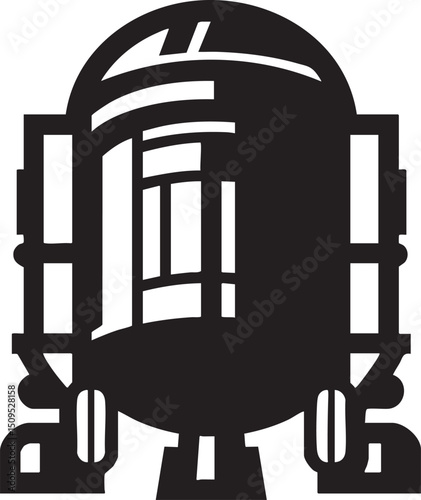 stylized white astronaut helmet stands prominently against a stark background.