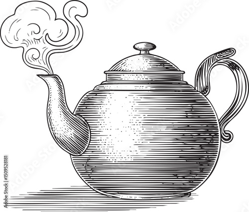vintage kettle releases a plume of .