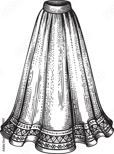 detailed black and white of a voluminous skirt.