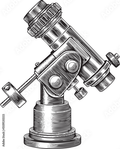 vintage telescope stands on a sturdy base ready for observation.