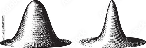 Two stylized symmetrical bell shapes stand side by side against a stark white background.