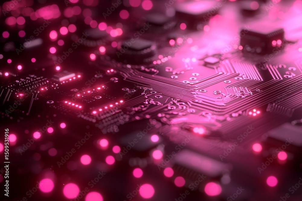 Obraz premium Futuristic circuit board with glowing neon accents