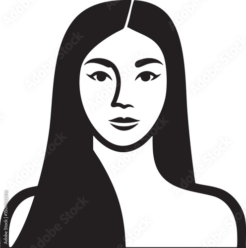 young woman gazes directly at the viewer with a serene expression.