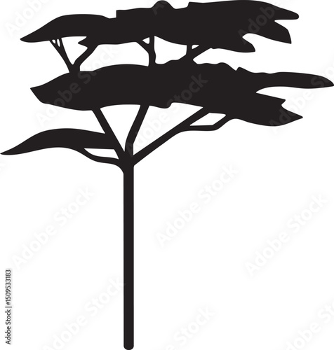 solitary tree silhouette stands against a white background.