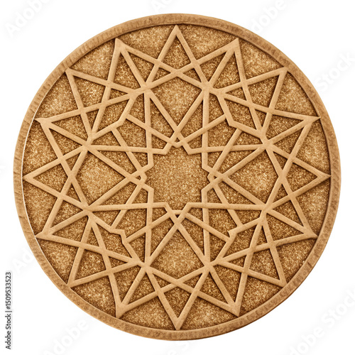 Natural cork trivet with engraved Islamic star grid, heat resistant