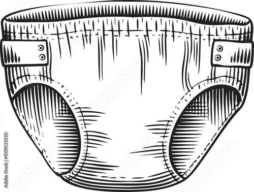 detailed black and white depicts a baby diaper.