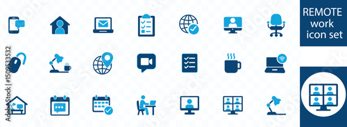 remote work icon set . Coronavirus signs, Stay home, work from home, remote job, quarantine at home