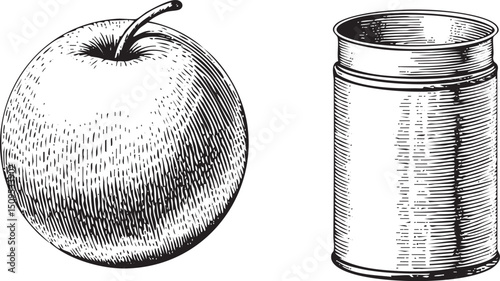 single detailed rests beside a cylindrical tin container.