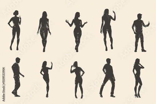 Silhouettes of people forming shapes set