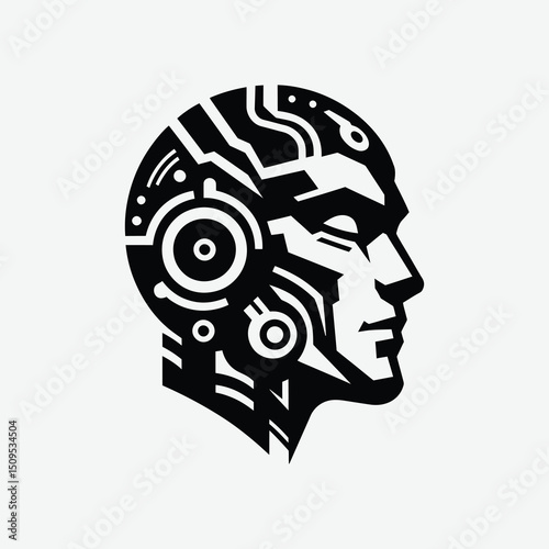 Futuristic Robot Head Silhouette Vector Illustration