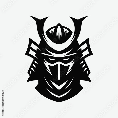 Samurai Warrior Helmet Silhouette Vector Illustration