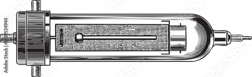 cylindrical glass tube with a metal fixture and internal mechanism.