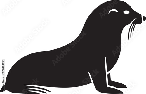 solitary seal sits attentively on a white surface.