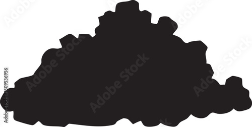 dark textured cloud dominates a bright white background.