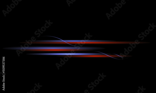 Dynamic light streaks illustration with glowing blue and red laser beam on a black background, perfect for futuristic, abstract, or technology-themed designs.