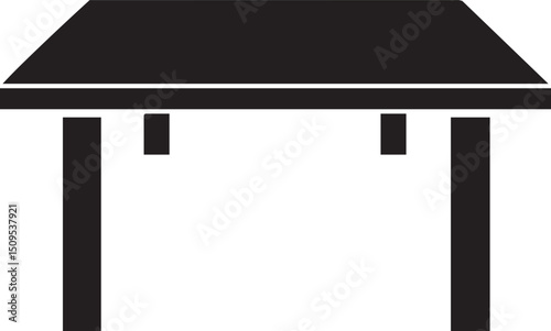simple black-and-white of a covered structure with vertical supports.