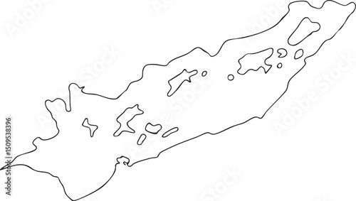 simple outline drawing of an island with scattered landmasses.