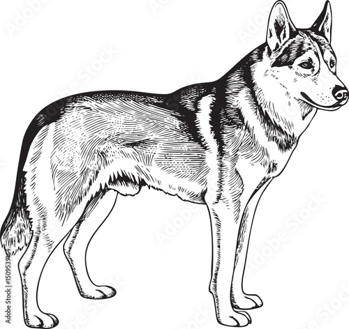 majestic wolf stands alert in a shaded area.