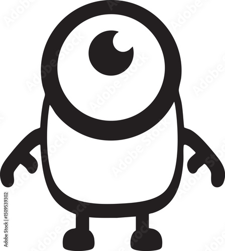simple stylized cartoon stands upright with a large eye and small legs.