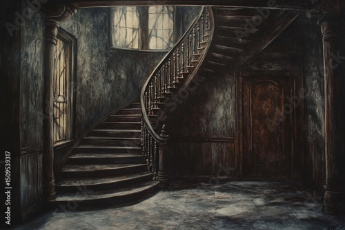 Spiral staircase in haunted house tower