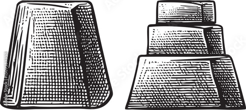 Two stylized pyramids stand side-by-side showcasing geometric forms.